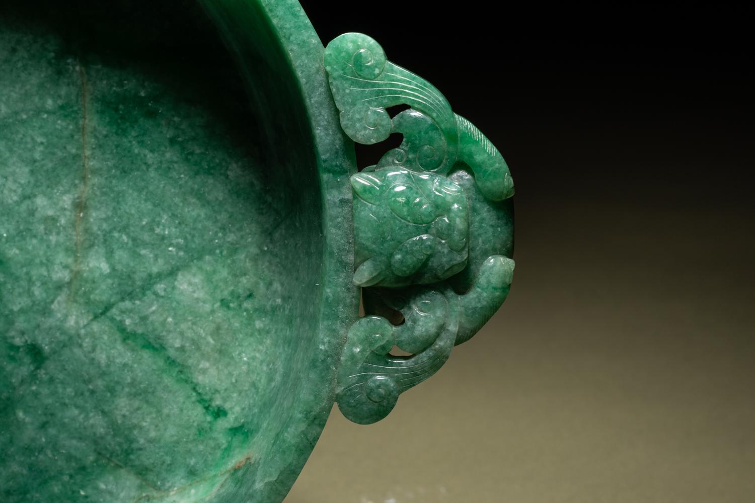 A Mottled Green Jadeite Marriage Bowl
