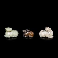 Three Chinese Jade Mythical Beast Pendants 玉獸擺件三枚