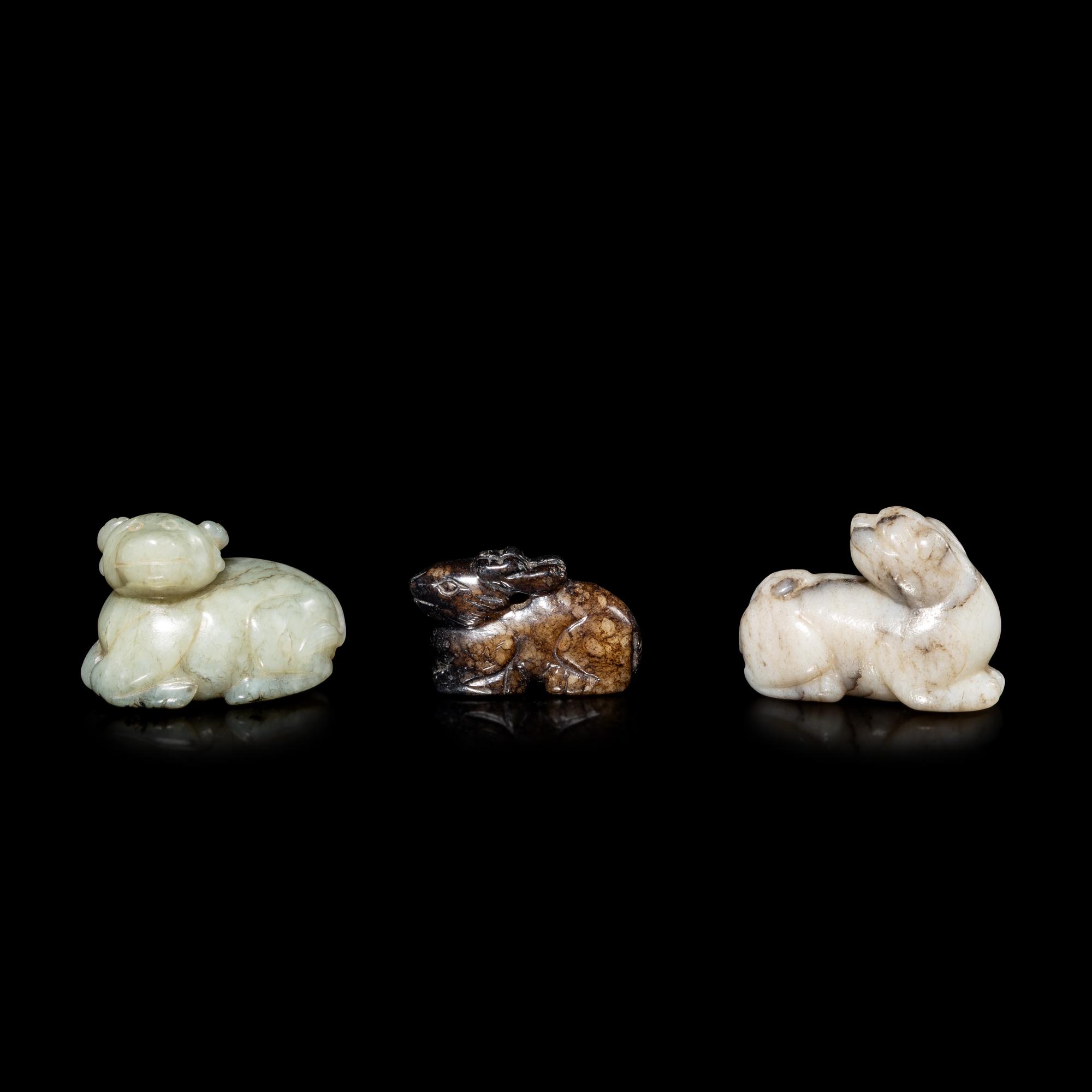 Three Chinese Jade Mythical Beast Pendants 玉獸擺件三枚