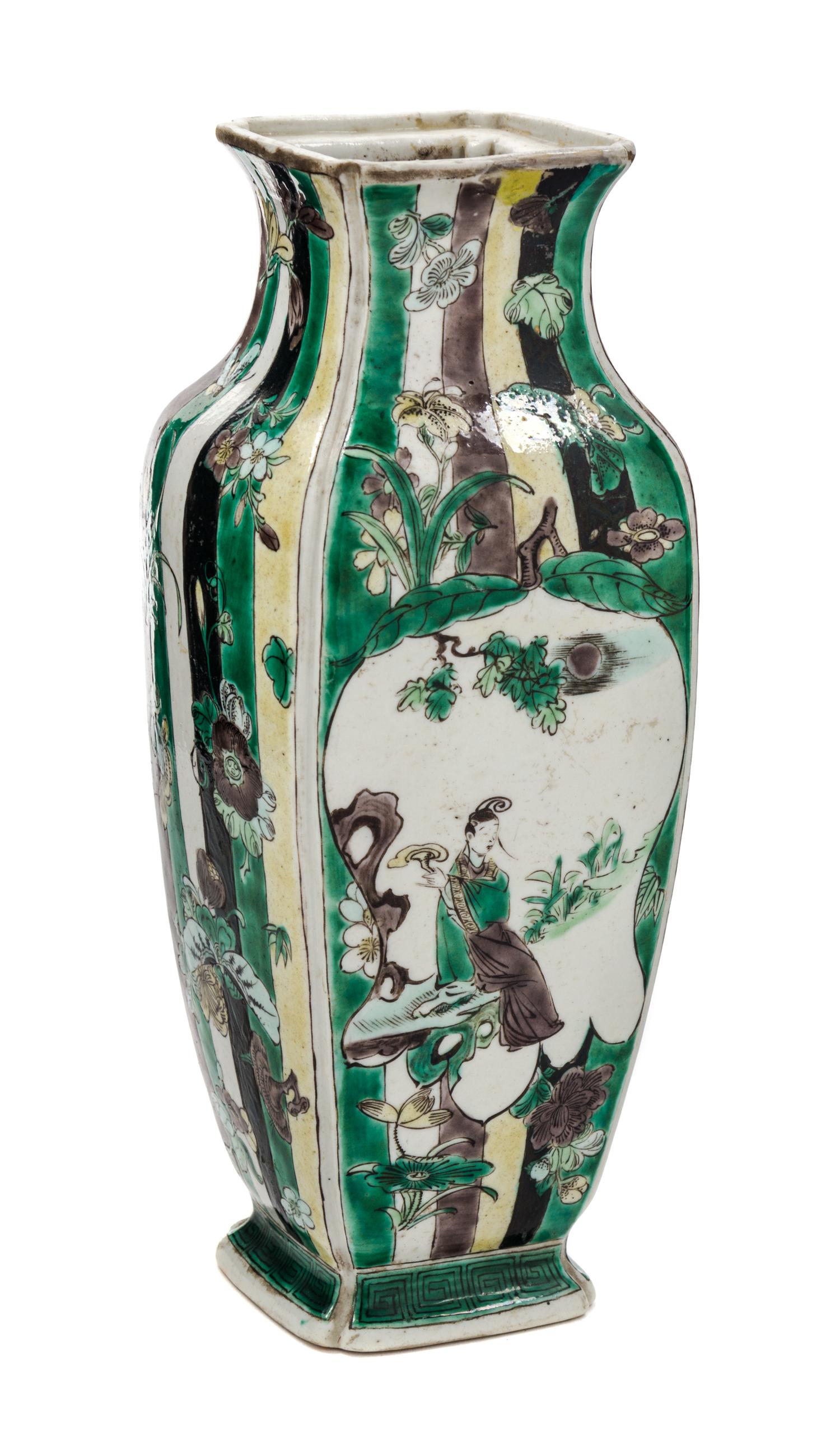 A Chinese Famille Verte Porcelain Vase Height 8 1/2 inches.
