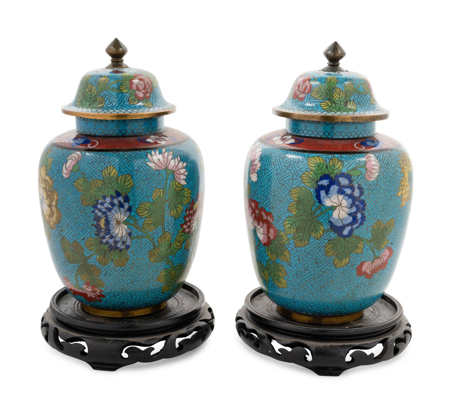 A Pair of Chinese Export Cloisonné Enamel Covered Vases