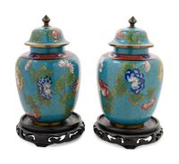 A Pair of Chinese Export Cloisonné Enamel Covered Vases