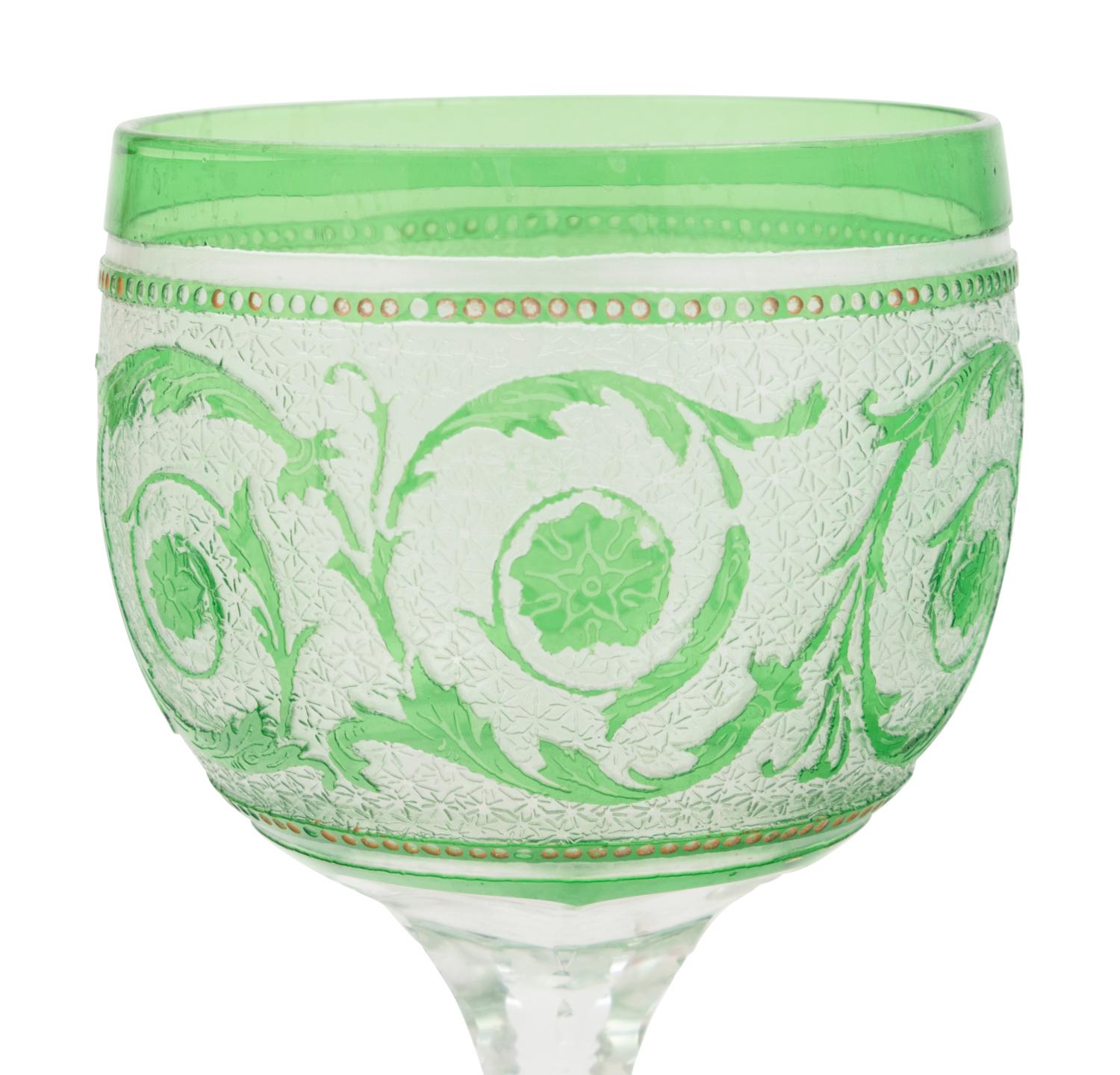 A Pair of Bohemian Glass Decanters with Five Associated Goblets