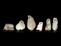 Six Chinese Celadon Jade Carvings of Aubergines