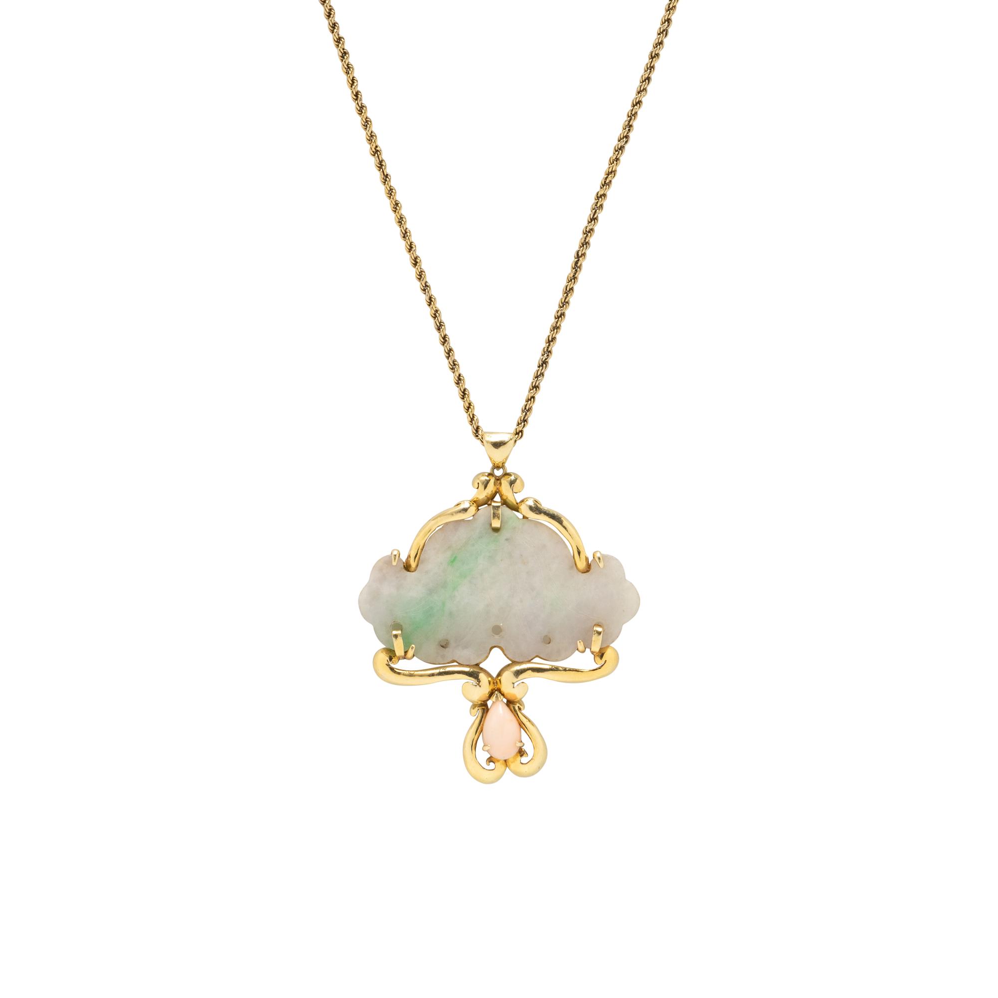YELLOW GOLD, JADE, AND CORAL NECKLACE