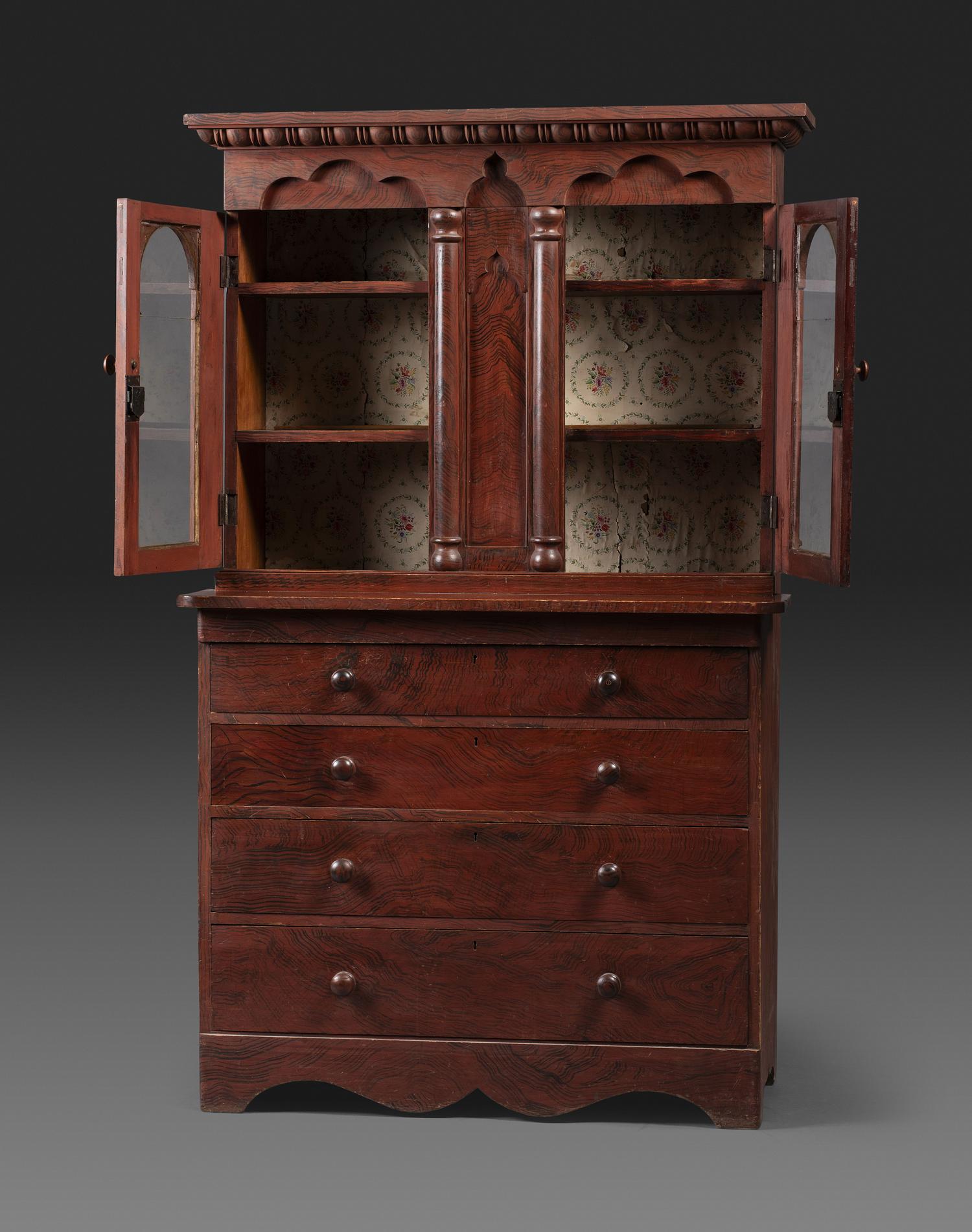 A Late Country Classical Grain Painted Pine Cupboard
