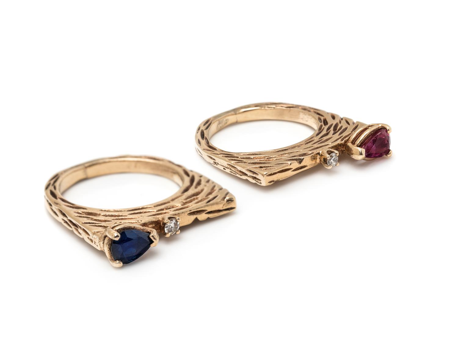 GEMSTONE AND DIAMOND RING SET
