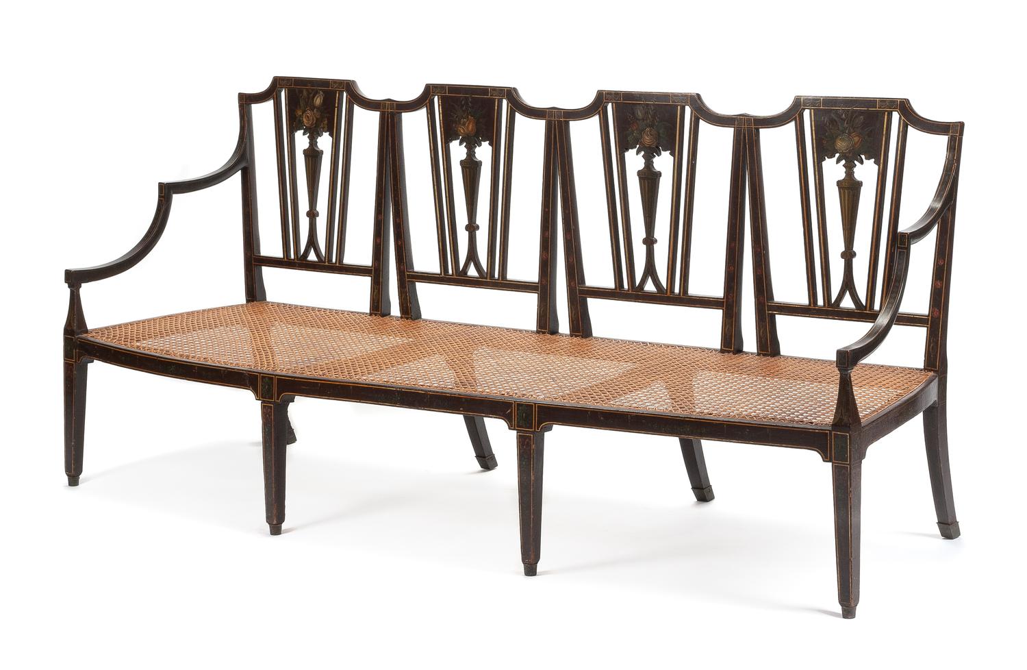 An English Painted Settee Height 34 1/2 x width 77 x depth 24 inches. — LATE 19TH CENTURY