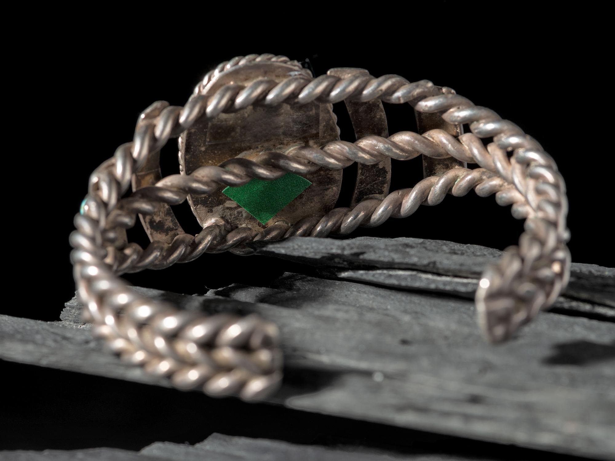 Navajo Silver Twisted Wire Cuff Bracelet, with Blue Gem Turquoise