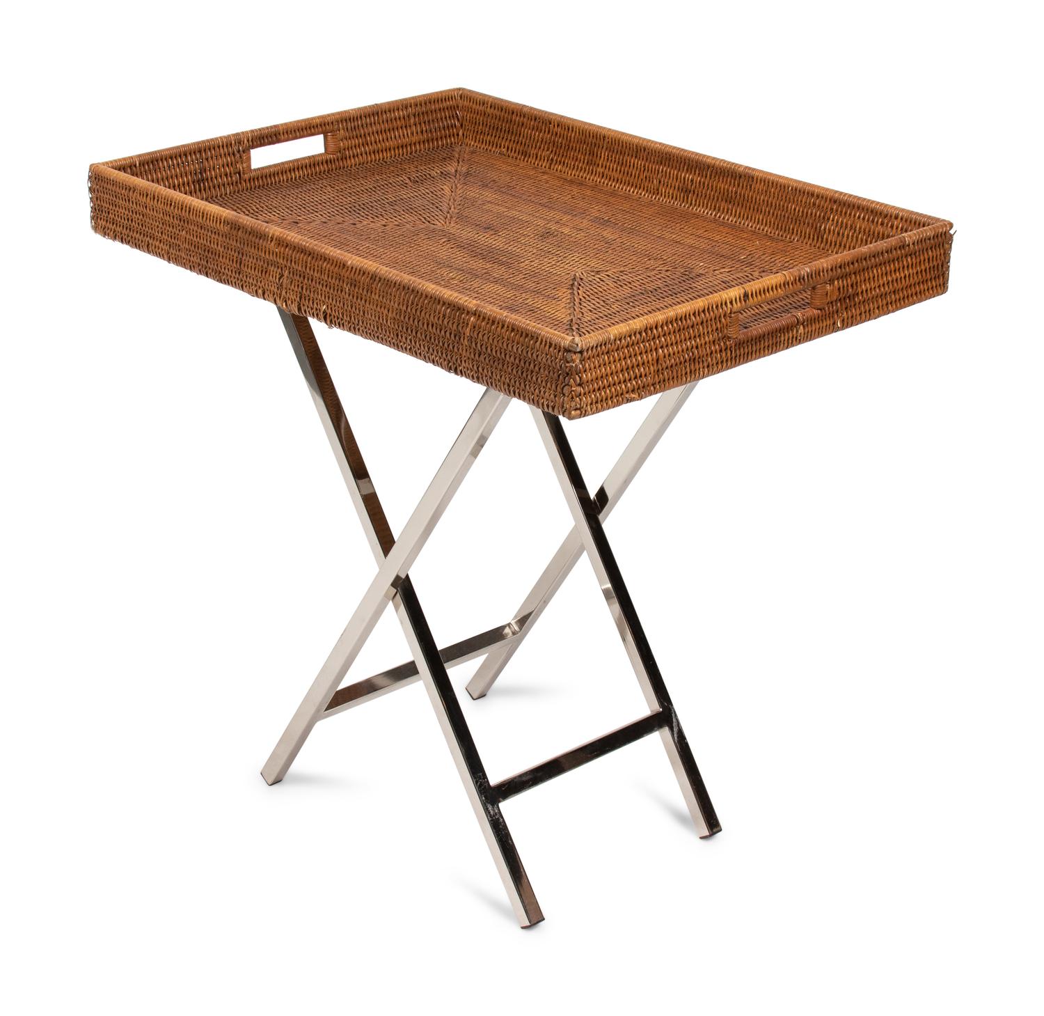 Three Woven Trays on Chrome Stands