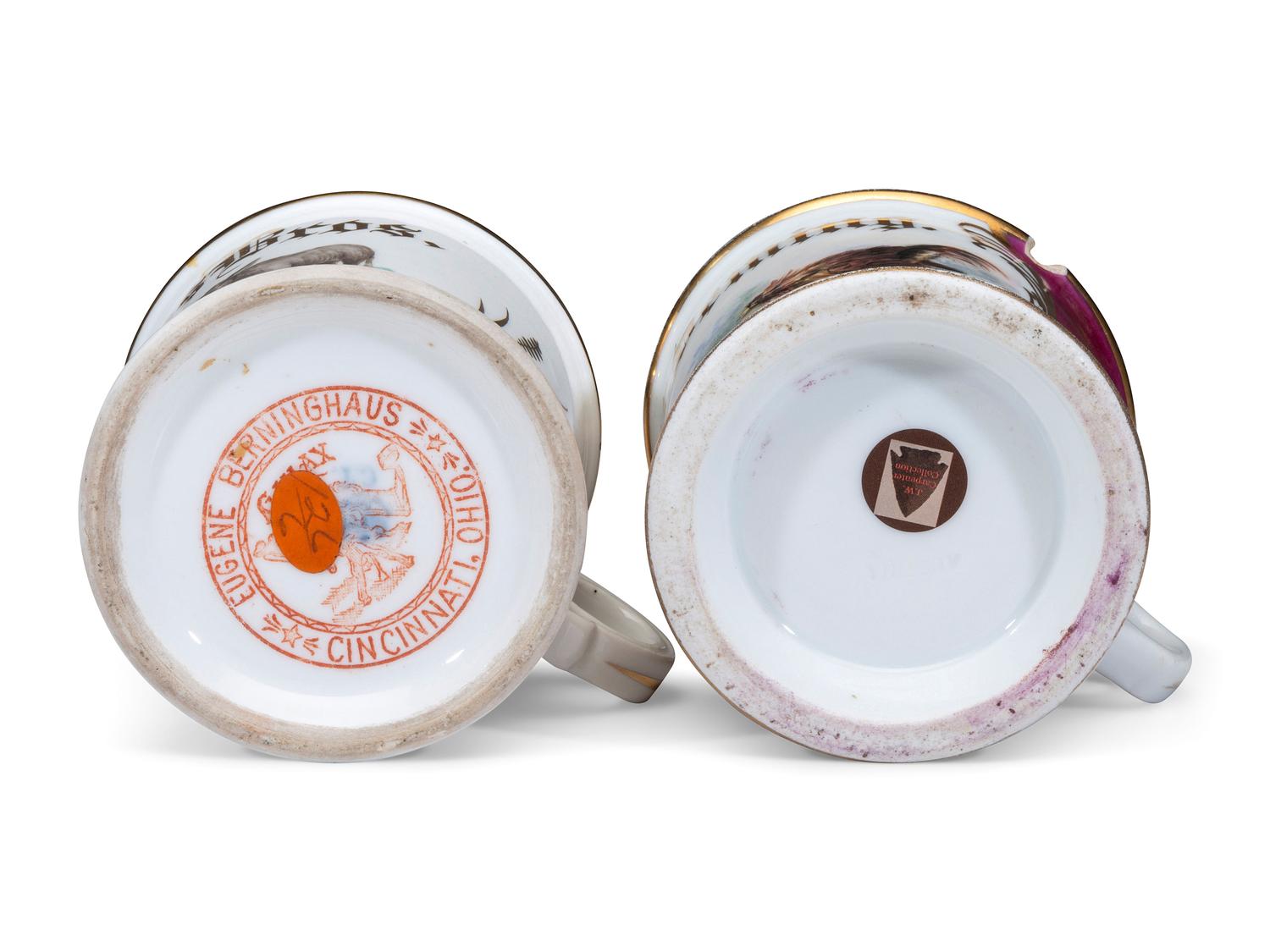 Two Porcelain Shaving Mugs of Farm Animal Interest