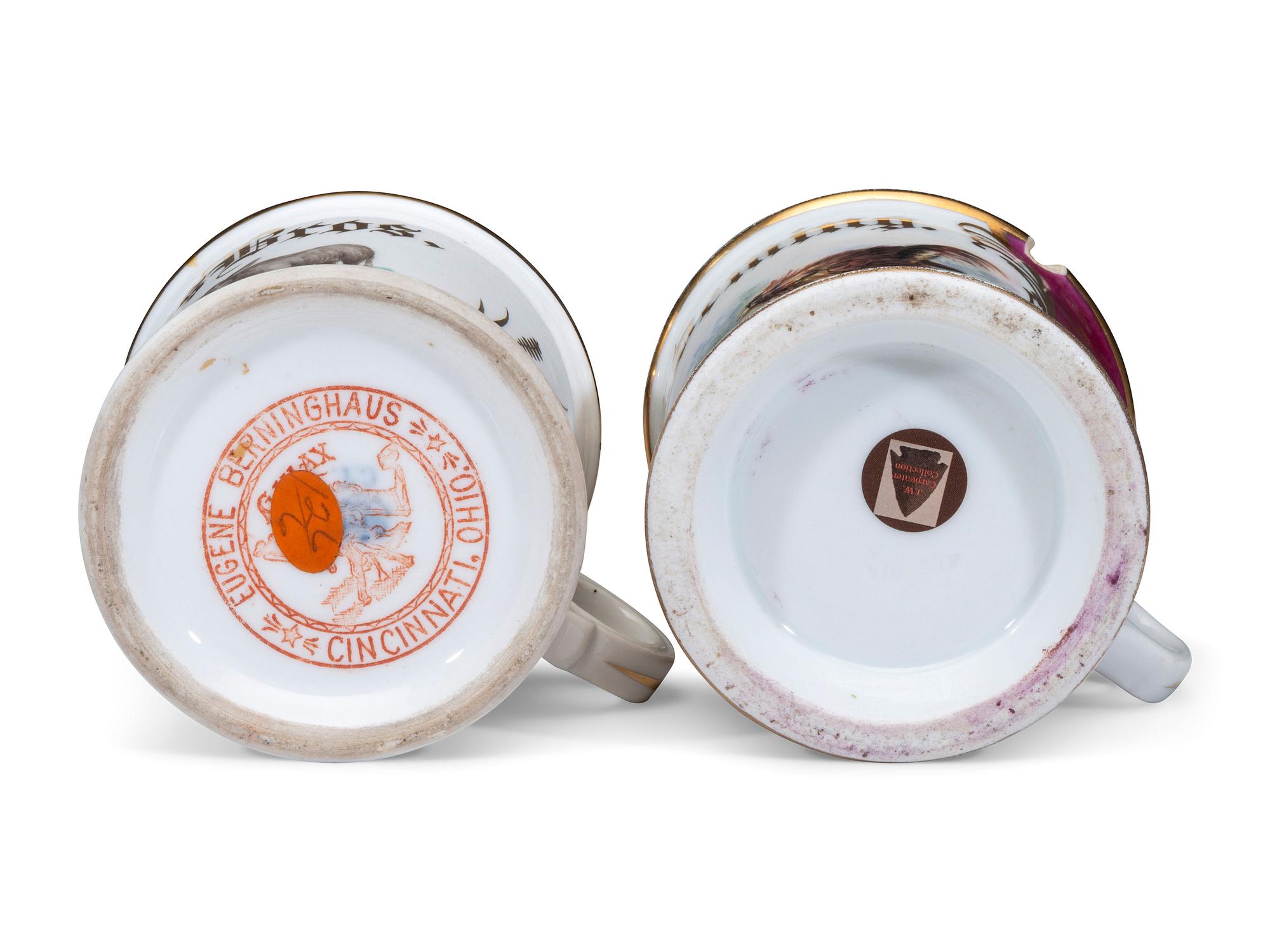 Two Porcelain Shaving Mugs of Farm Animal Interest