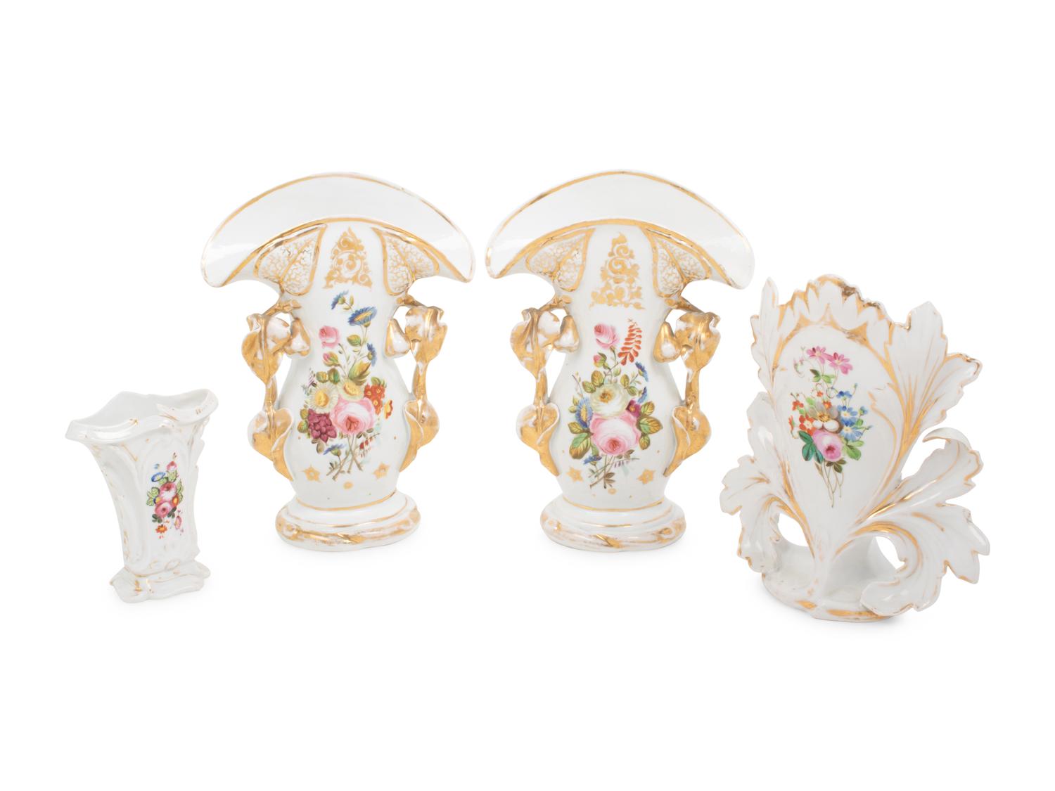 A Group of French Painted and Parcel Gilt Porcelain Articles