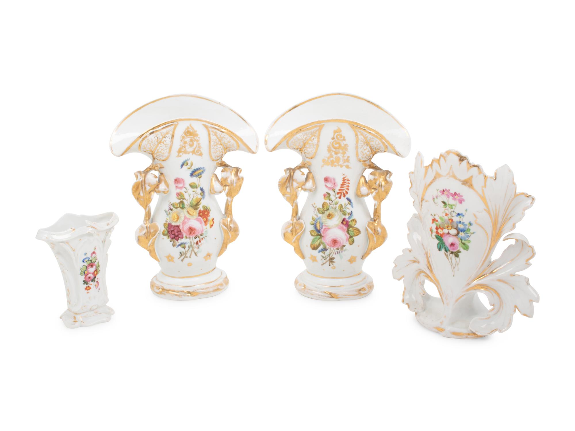 A Group of French Painted and Parcel Gilt Porcelain Articles