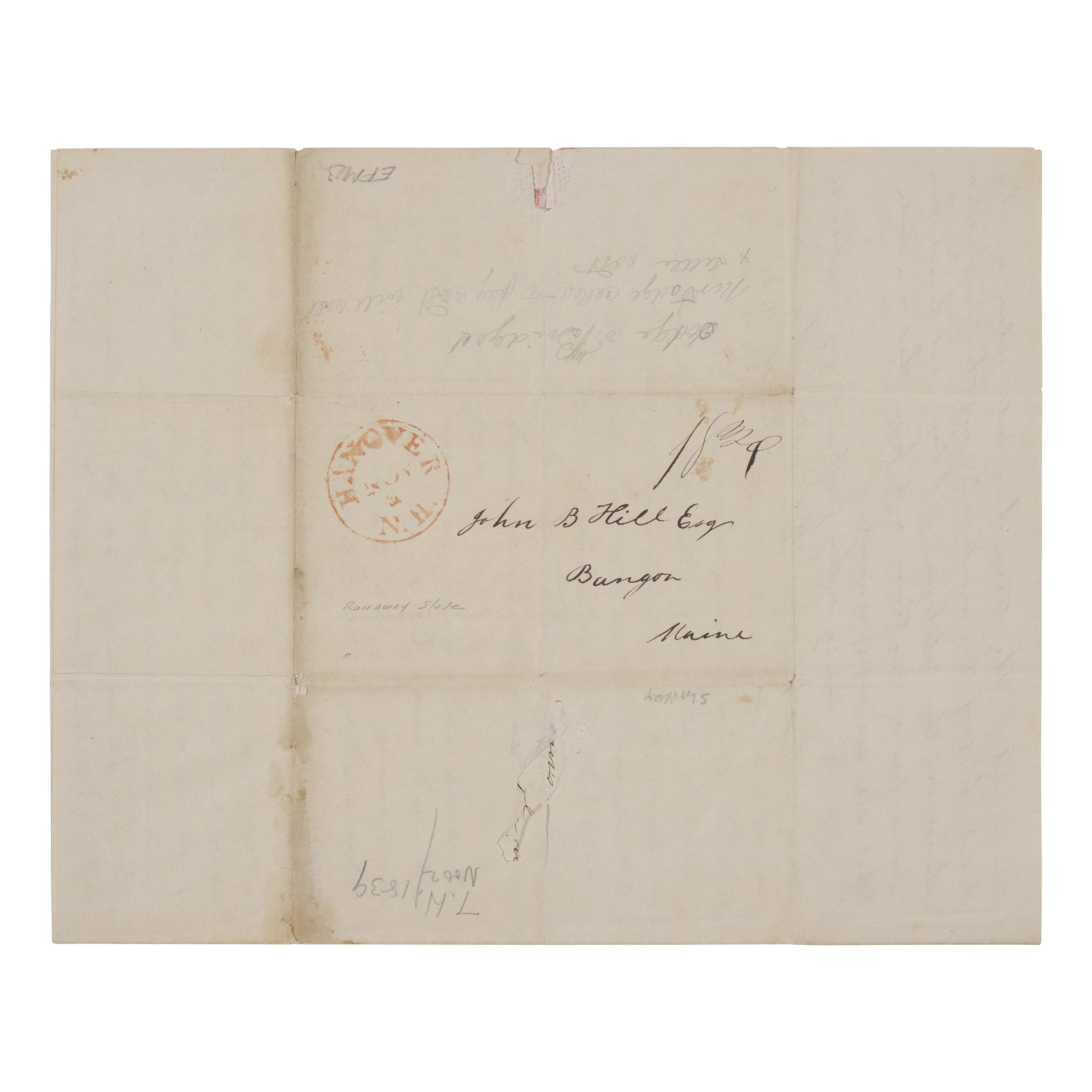 [African-Americana] [Underground Railroad] Autograph Letter, signed, by a Dartmouth Student Who Recounts the Arrival of a Runaway Slave