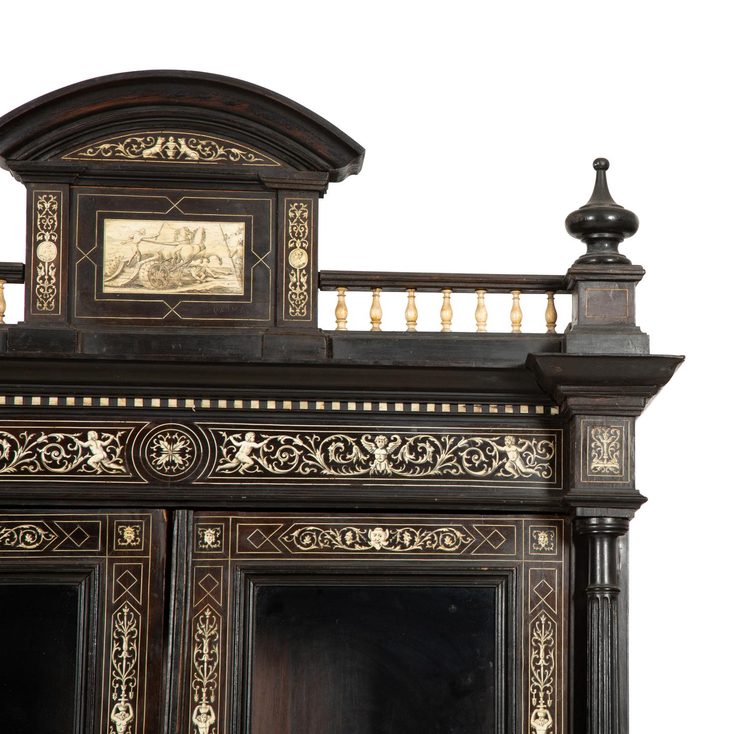 A North Italian Ebonized Bone-Inlaid Bookcase