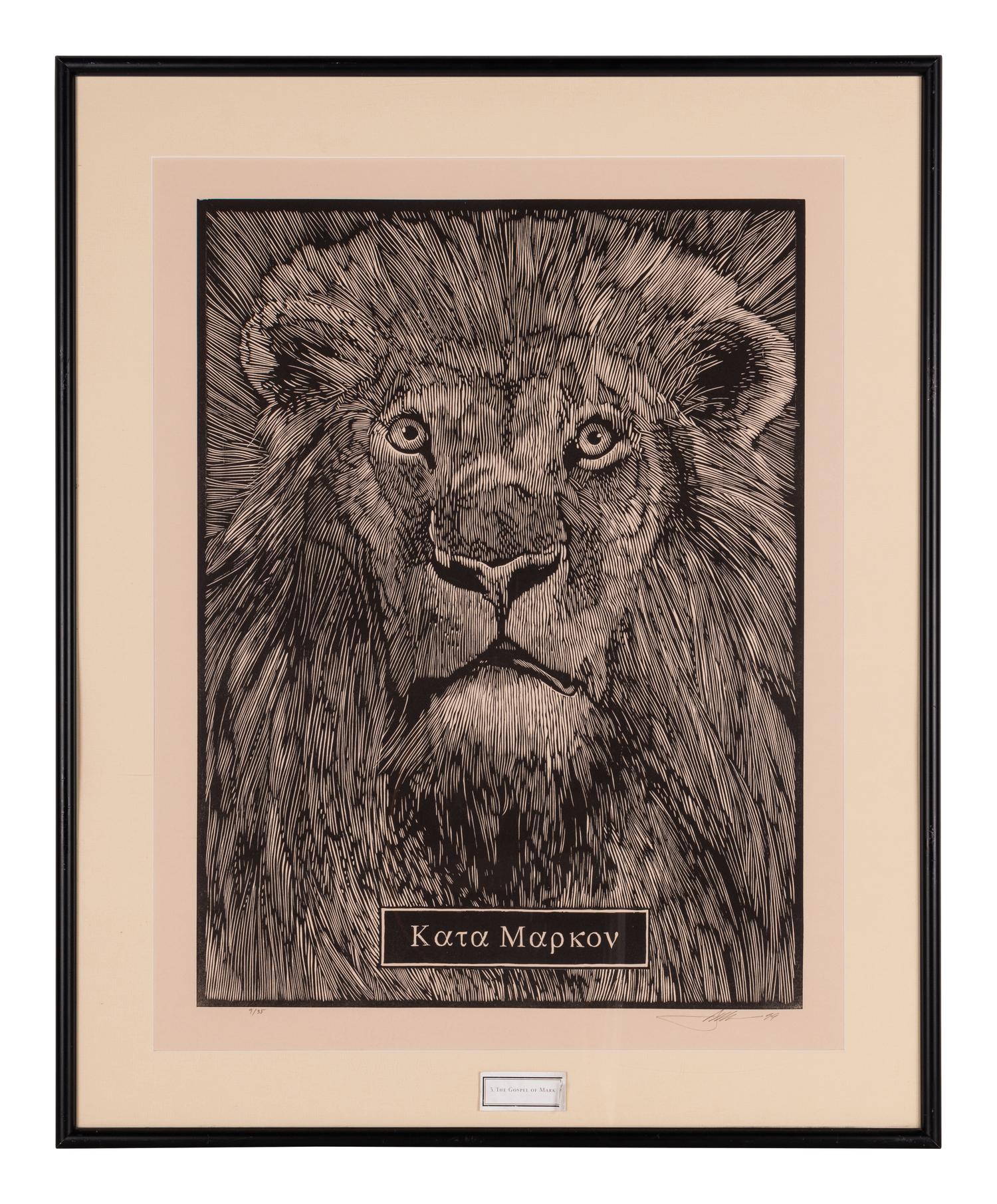 MOSER, Barry. 1999. Series of 4 large woodcuts by Moser: Κατὰ Ματθαῖον [“According to Matthew”]. — Kατὰ Μᾶρκον [“According to Mark”]. —Kατὰ Λουκᾶν [“According to Luke”]. — Kατὰ Ἰωάννην [“According to John”]. 1999.