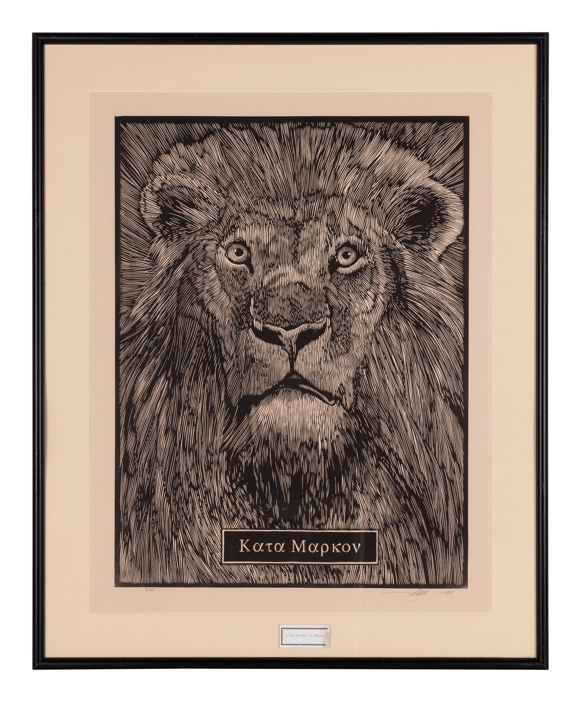 MOSER, Barry. 1999. Series of 4 large woodcuts by Moser: Κατὰ Ματθαῖον [“According to Matthew”]. — Kατὰ Μᾶρκον [“According to Mark”]. —Kατὰ Λουκᾶν [“According to Luke”]. — Kατὰ Ἰωάννην [“According to John”]. 1999.