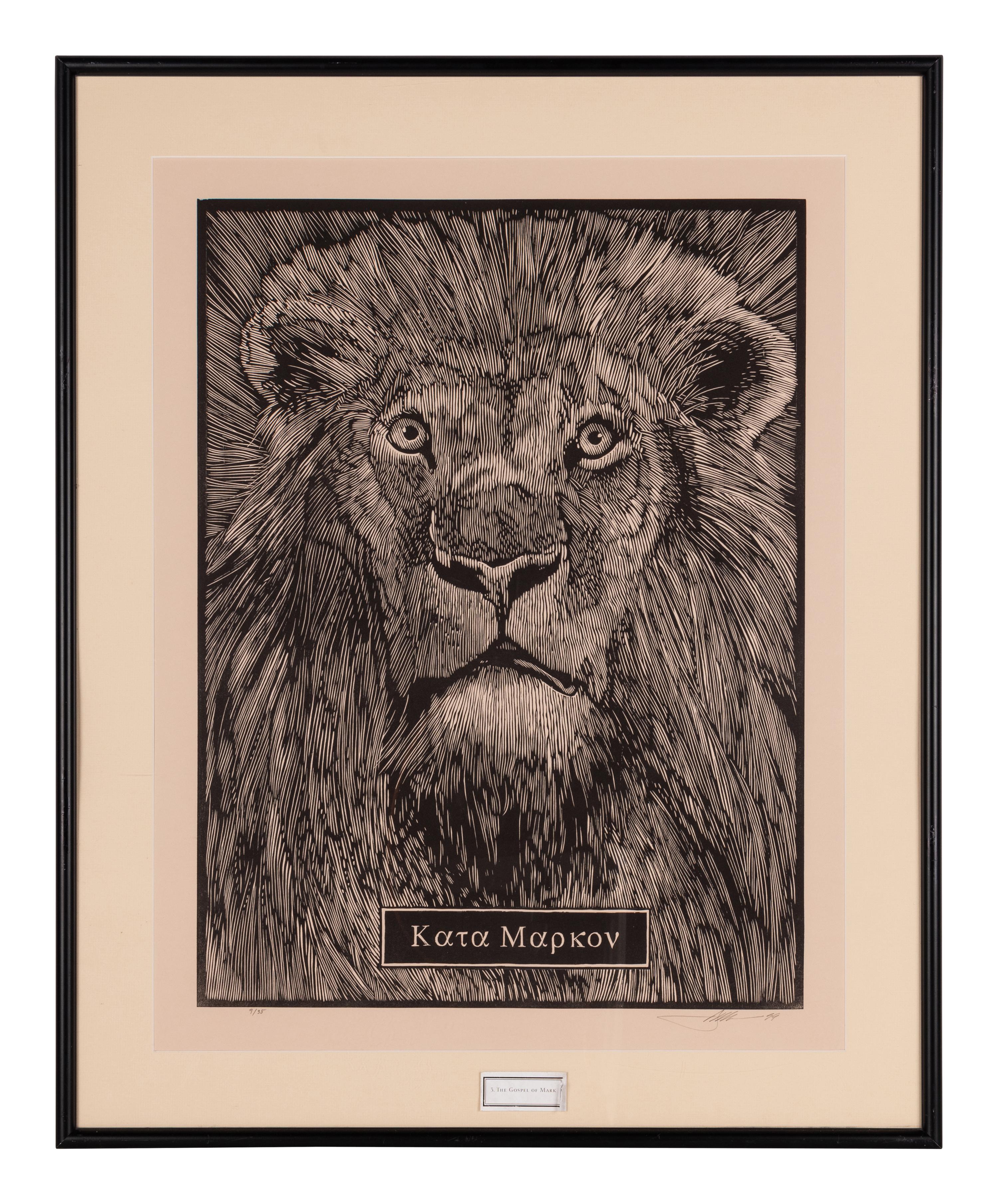 MOSER, Barry. 1999. Series of 4 large woodcuts by Moser: Κατὰ Ματθαῖον [“According to Matthew”]. — Kατὰ Μᾶρκον [“According to Mark”]. —Kατὰ Λουκᾶν [“According to Luke”]. — Kατὰ Ἰωάννην [“According to John”]. 1999.