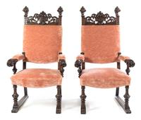 A Pair of Renaissance Revival Open Armchairs Height 54 inches. — FIRST HALF 20TH CENTURY