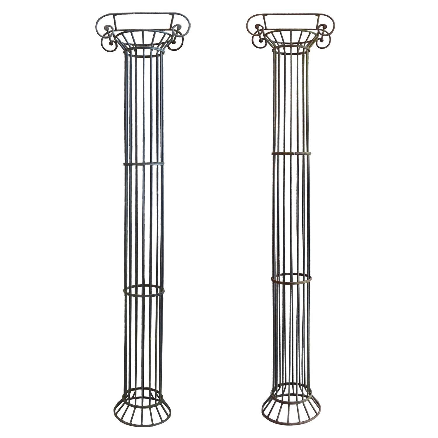 A Pair of Wrought Iron Columns 24" W x 16" D x 98.5" H — France, Mid-20th Century