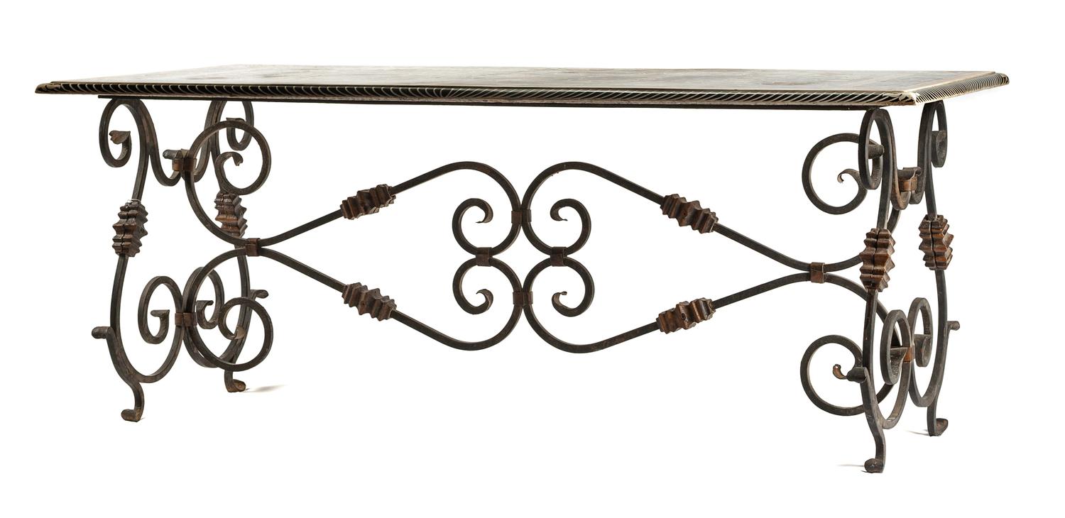 An Italian Pietra Dura Center Table Height 31 x length 77 1/2 x depth 38 inches.