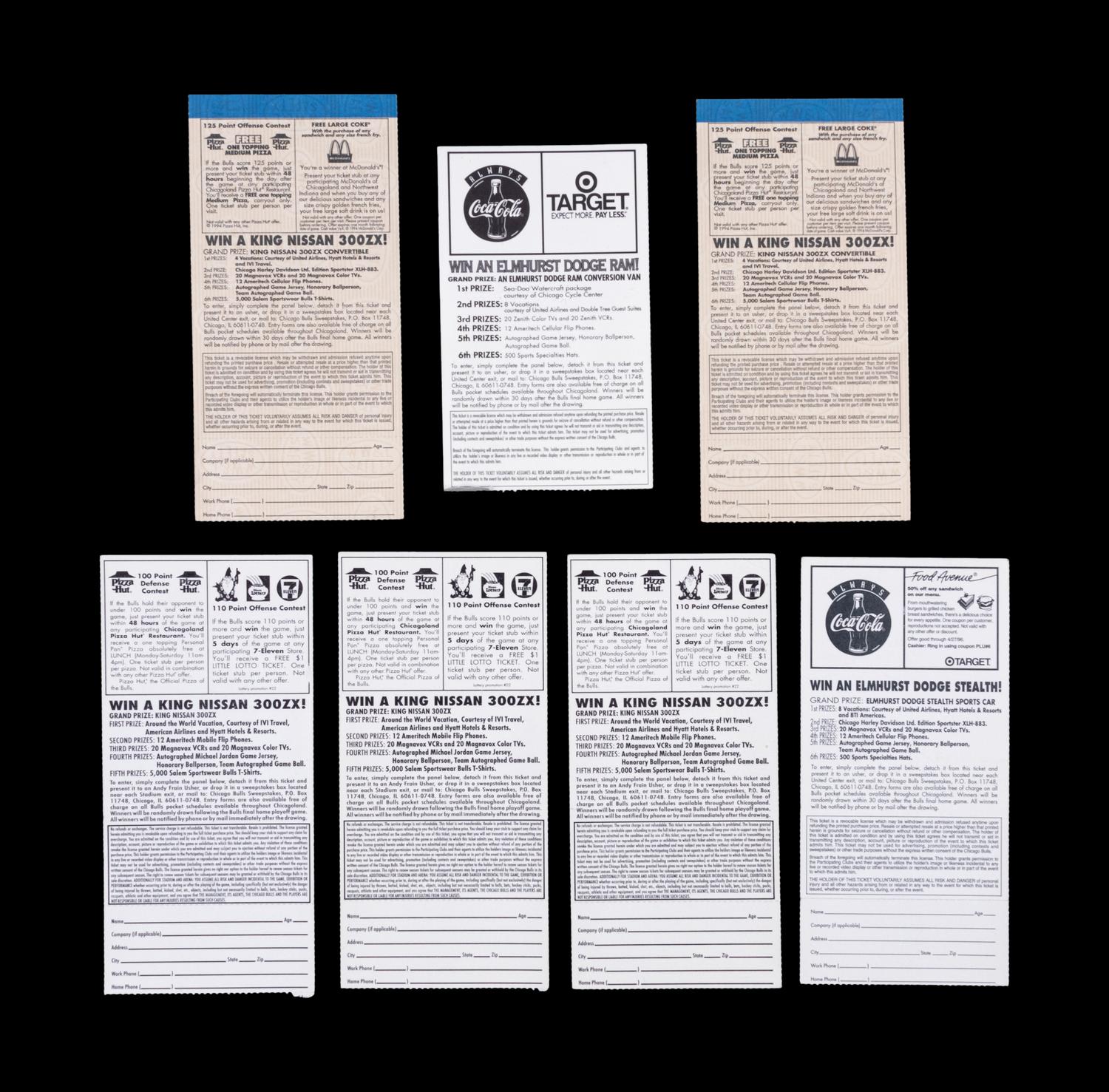 A Group of Seven Assorted Mid-1990s Era Michael Jordan Chicago Bulls Tickets,