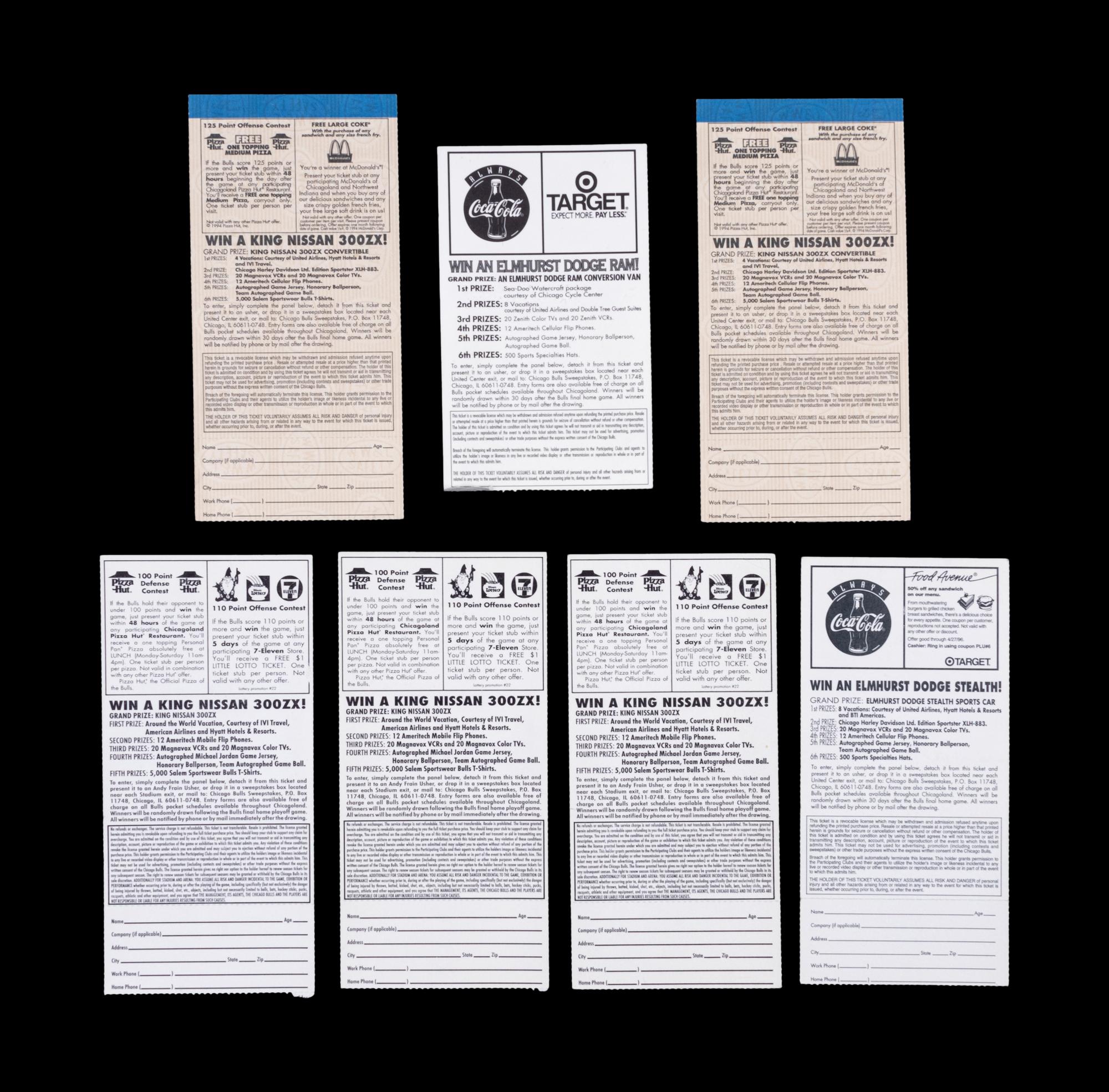A Group of Seven Assorted Mid-1990s Era Michael Jordan Chicago Bulls Tickets,