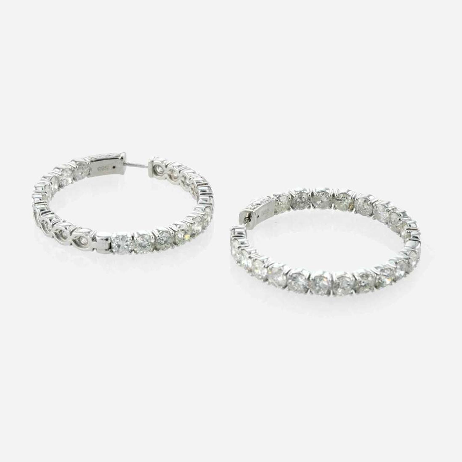 A Pair of Diamond and 18K White Gold Hoop Earrings