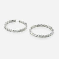 A Pair of Diamond and 18K White Gold Hoop Earrings