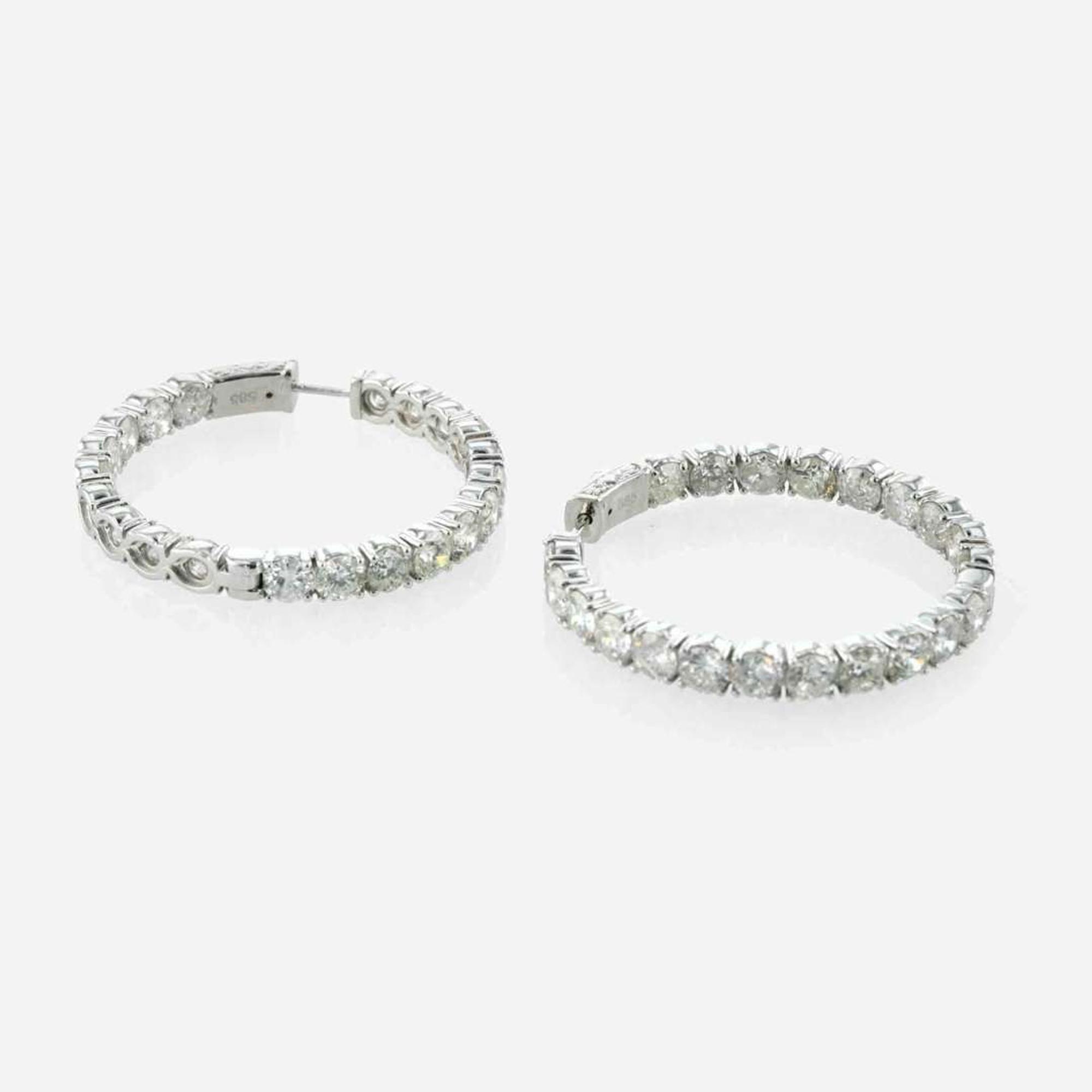A Pair of Diamond and 18K White Gold Hoop Earrings