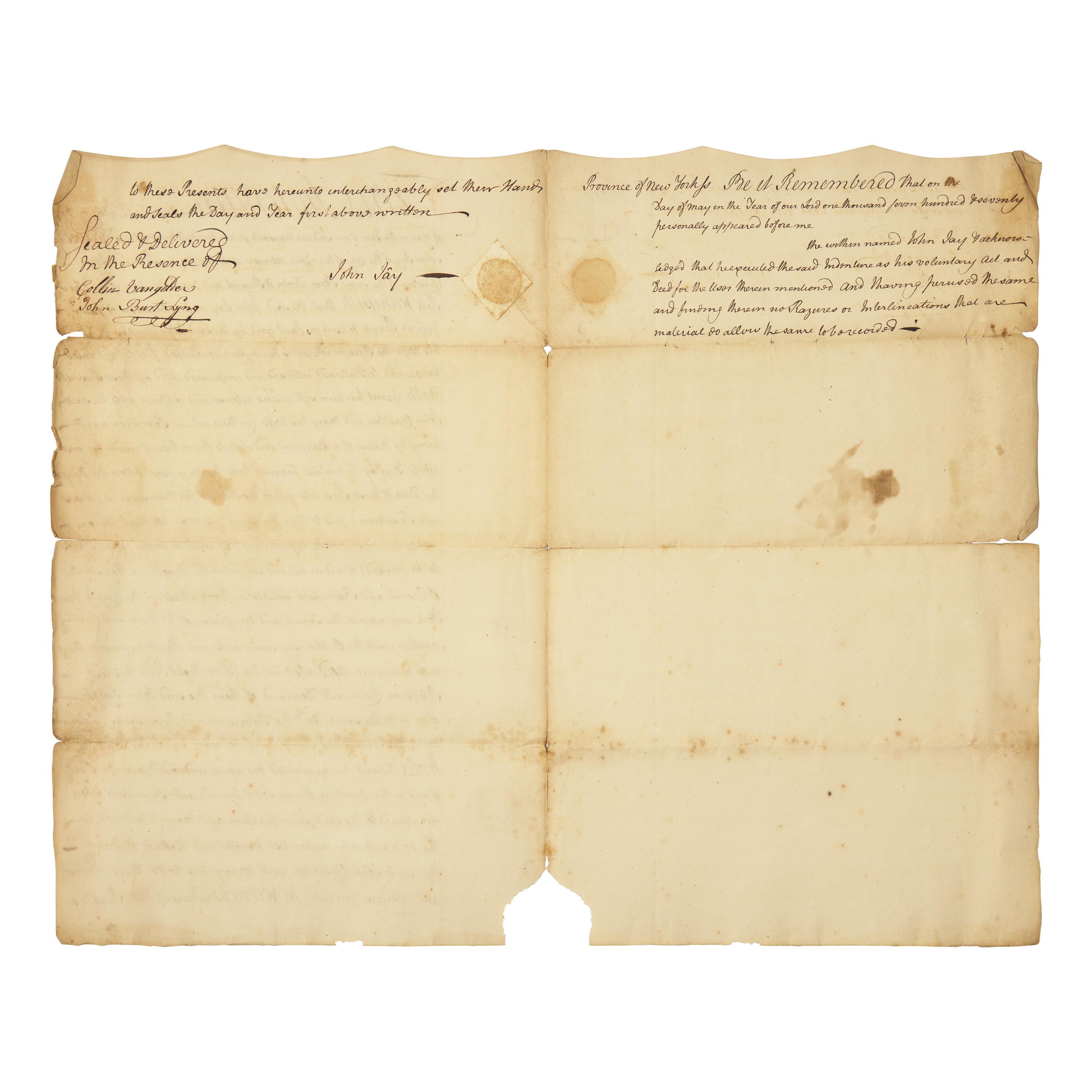 [Americana] Jay, John. Autograph Document, signed.