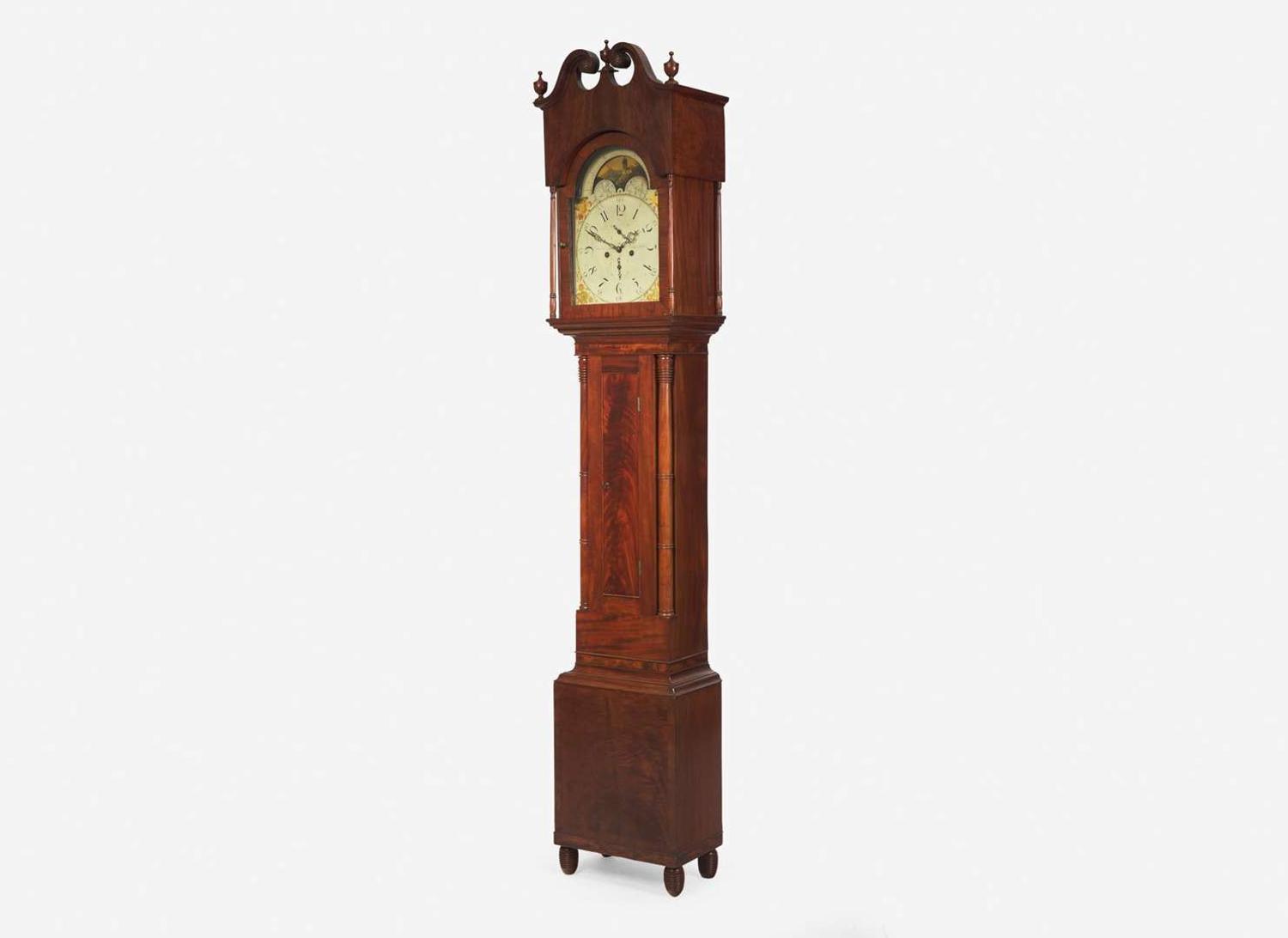 A late Federal mahogany tall case clock, dial and movement by David Weatherly, Sr. (1779-1851) Philadelphia, PA, circa 1820