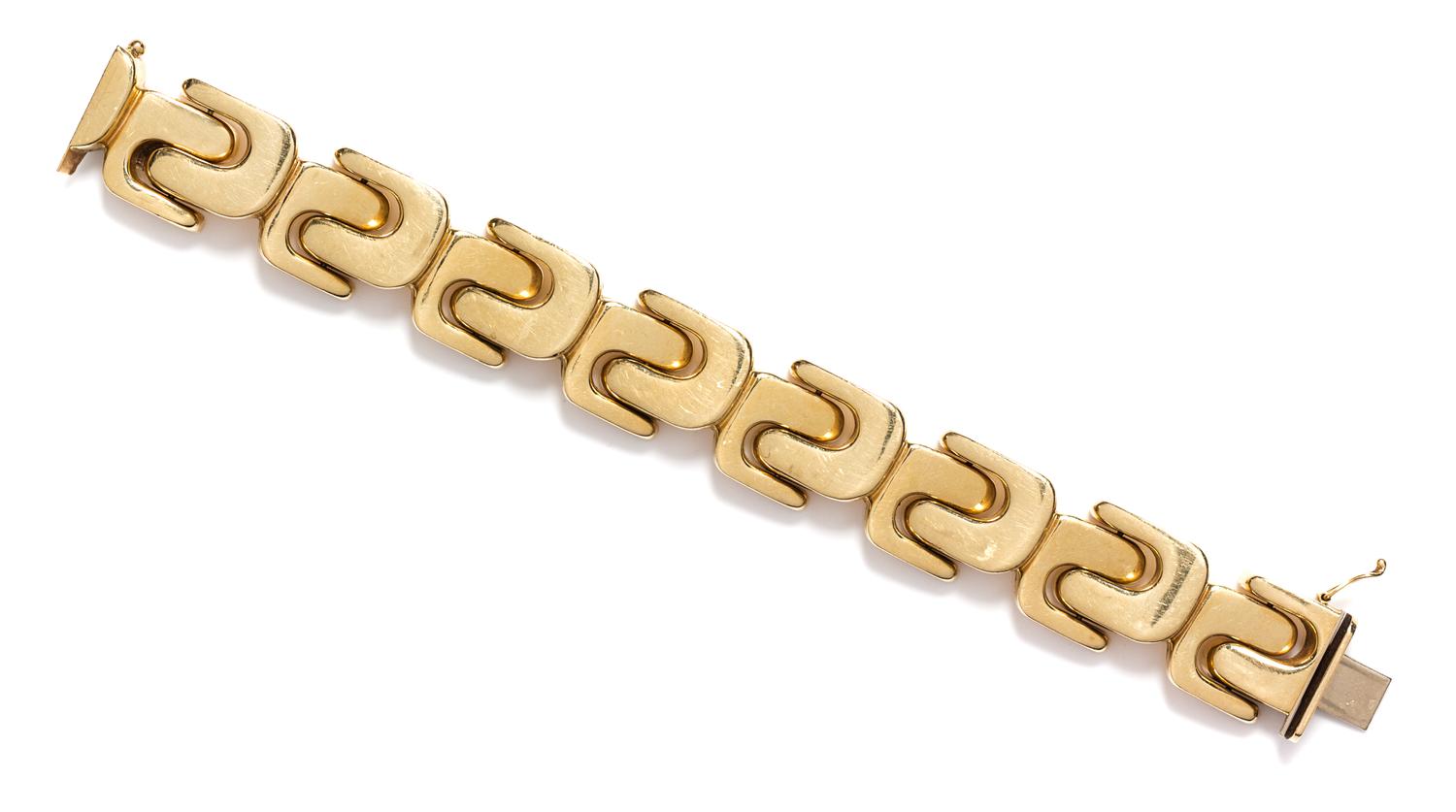 A Yellow Gold Geometric Link Bracelet, 27.60 dwts.
