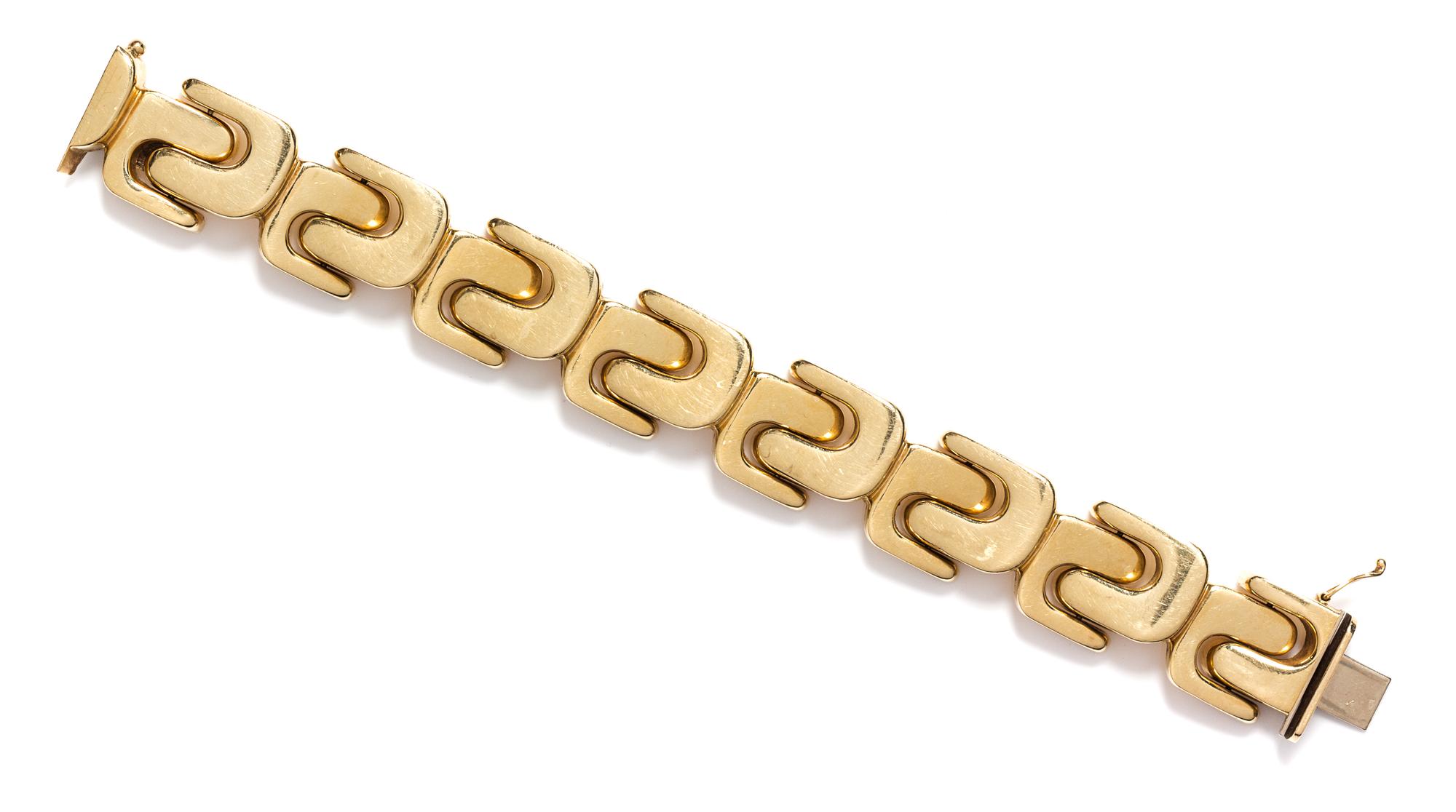 A Yellow Gold Geometric Link Bracelet, 27.60 dwts.