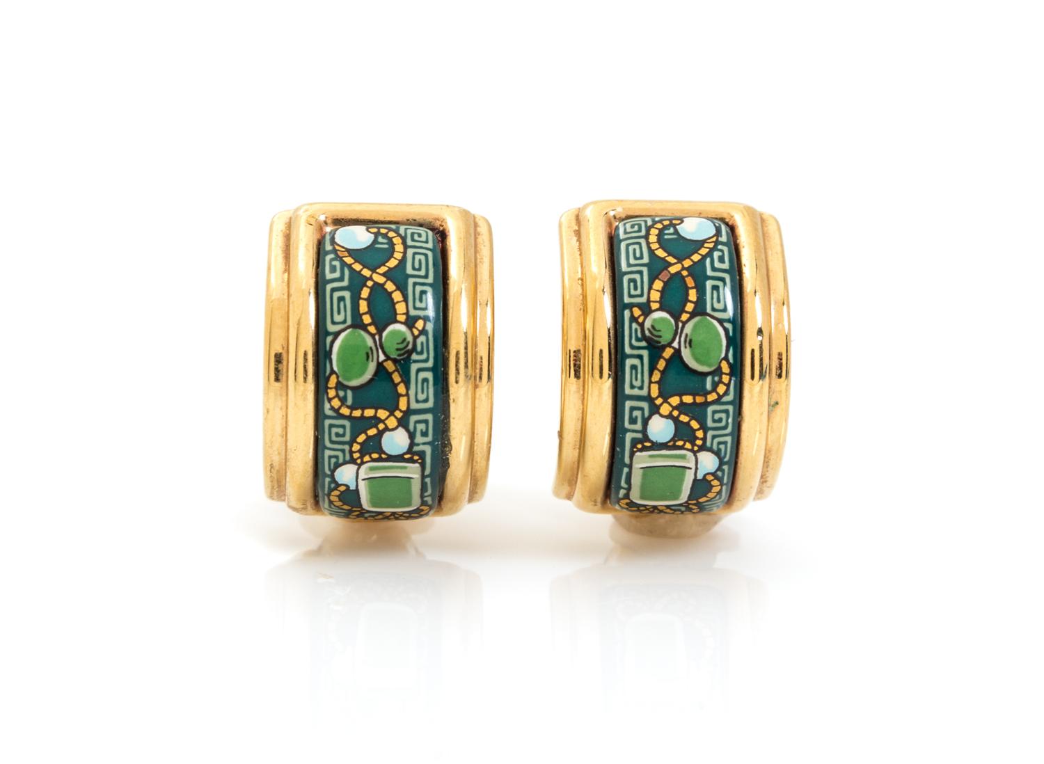 An Hermes Pair of Green Cloisonne Enamel Earclips,