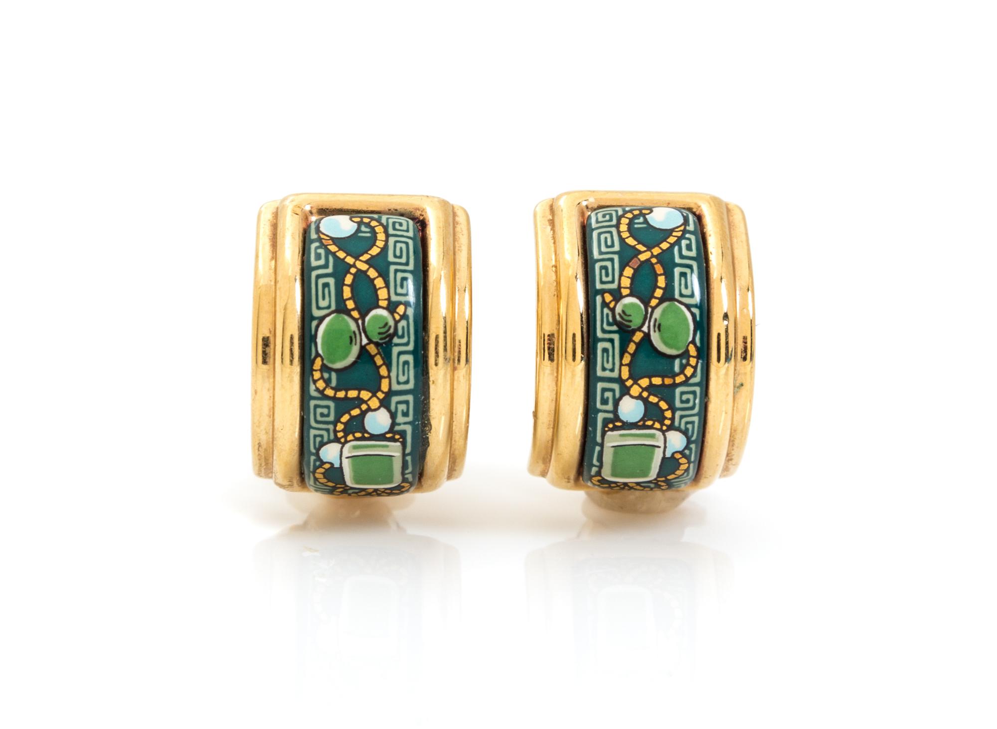 An Hermes Pair of Green Cloisonne Enamel Earclips,