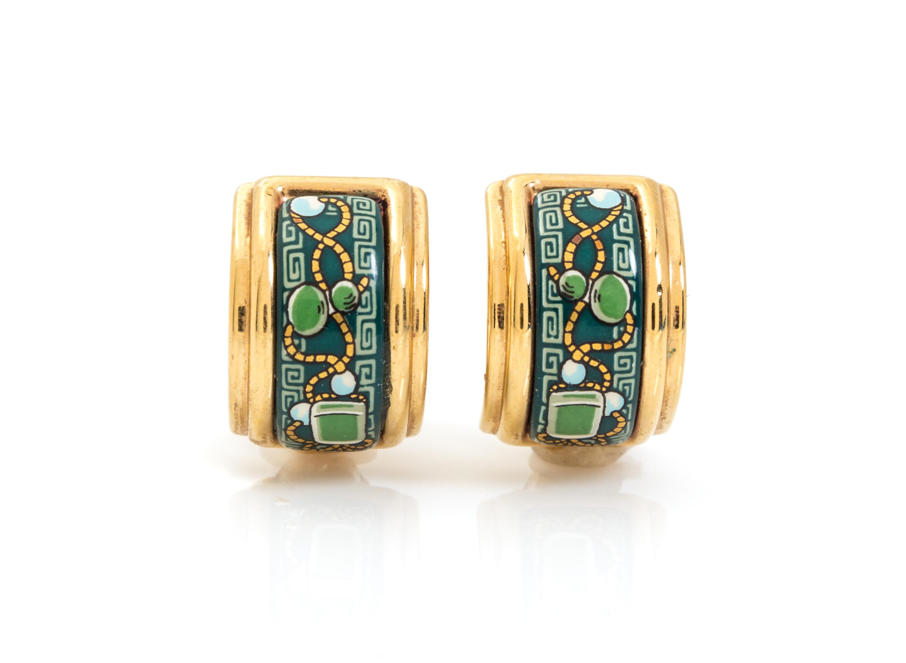 An Hermes Pair of Green Cloisonne Enamel Earclips,