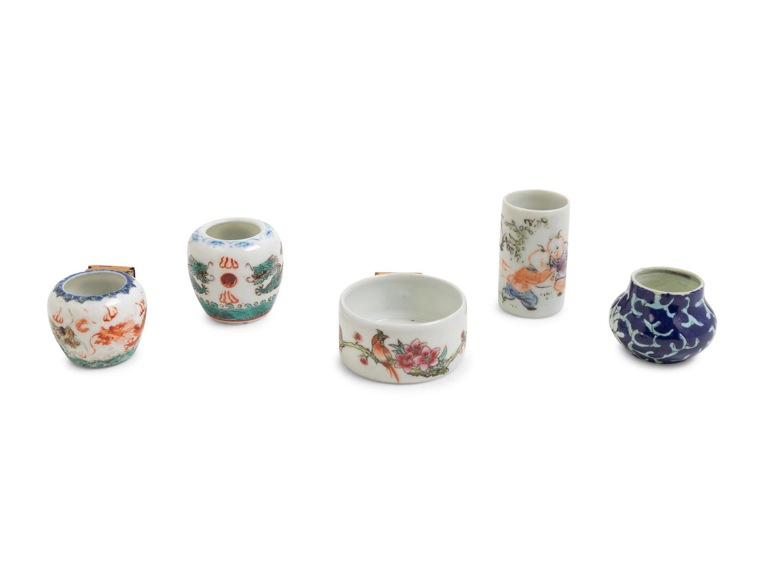 Five Chinese Porcelain Bird Feeders