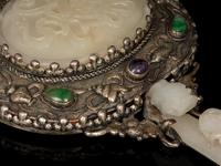 A Jade and Hardstone Inset Hand Mirror