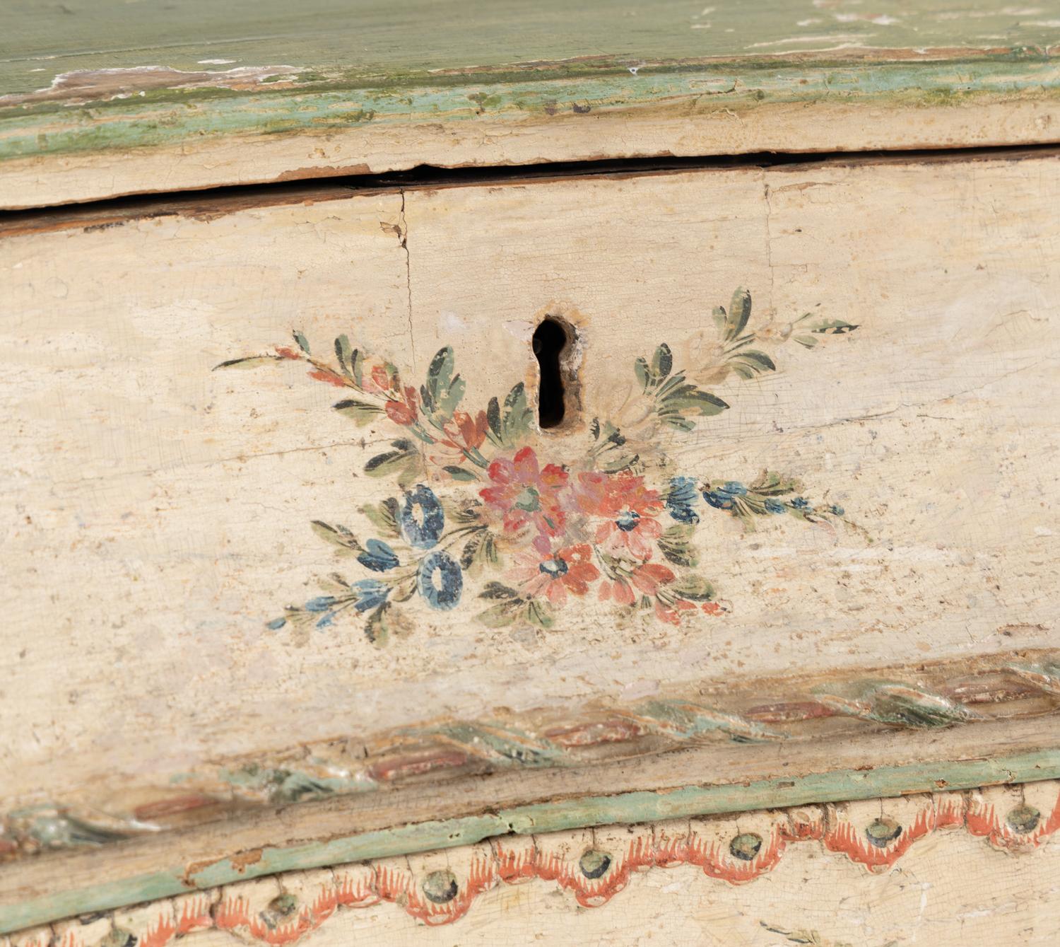 A North Italian Cream and Polychrome-Painted Commode