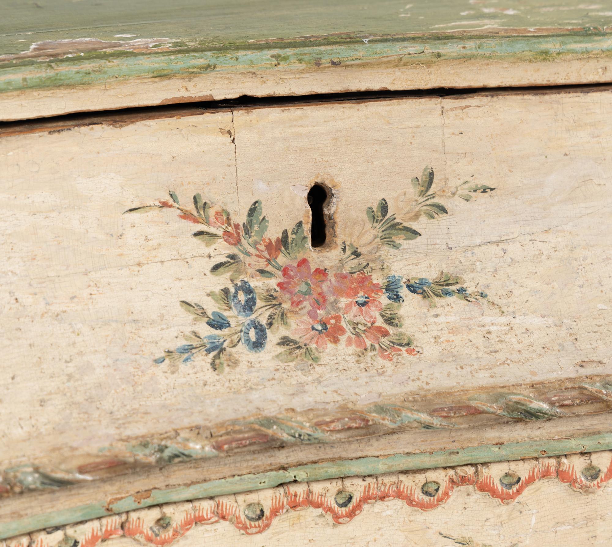 A North Italian Cream and Polychrome-Painted Commode