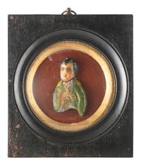 A Pair of Cut Paper Silhouette Portraits and a Wax Portrait