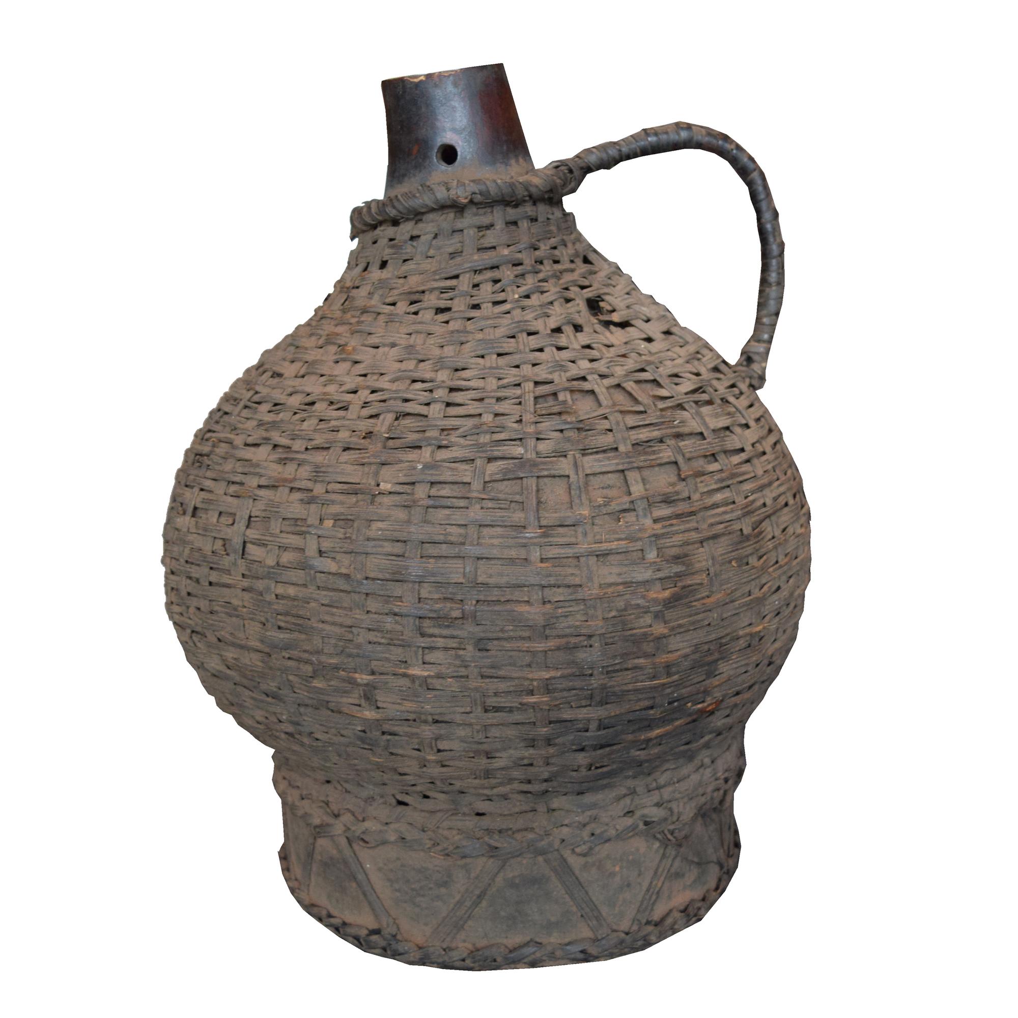 A Wood and Wicker Gourd Calabash 10" W x 10" D x 13" H — West Africa, 20th Century