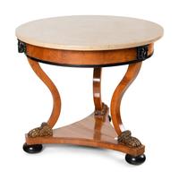 A Continental Parcel Ebonized Birch Marble-Top Center Table