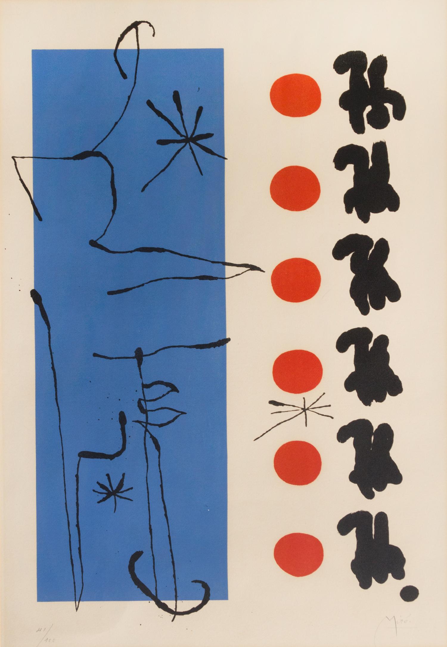 Joan Miro, (Spanish, 1893-1983), Red and Blue and Exhibition Poster at Galerie Matarasso