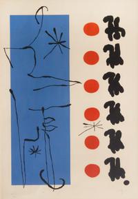 Joan Miro, (Spanish, 1893-1983), Red and Blue and Exhibition Poster at Galerie Matarasso
