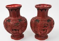 A Pair of Cinnabar Vases Height 17 inches.
