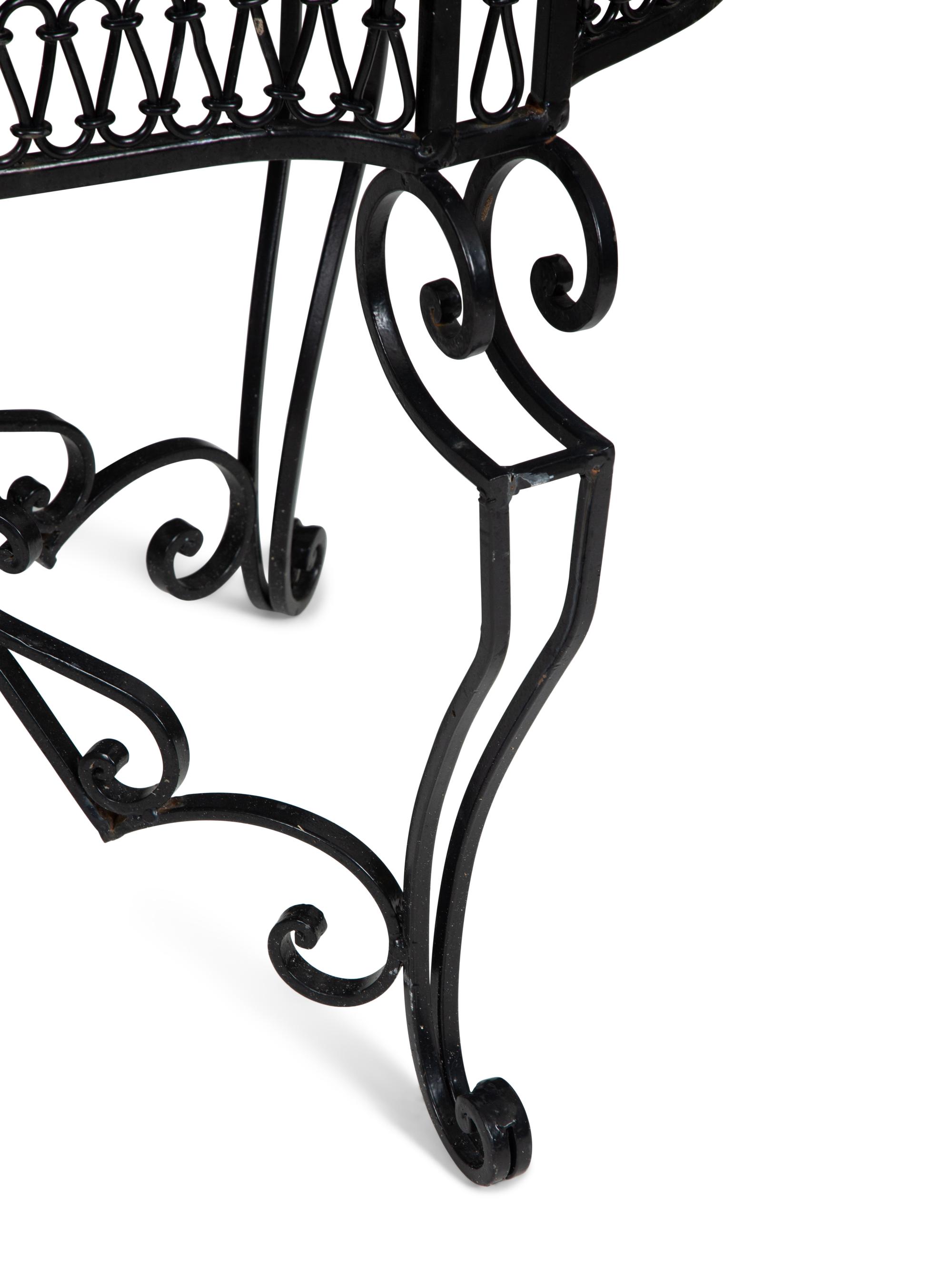 A Wrought Iron Marble-Top Side Table