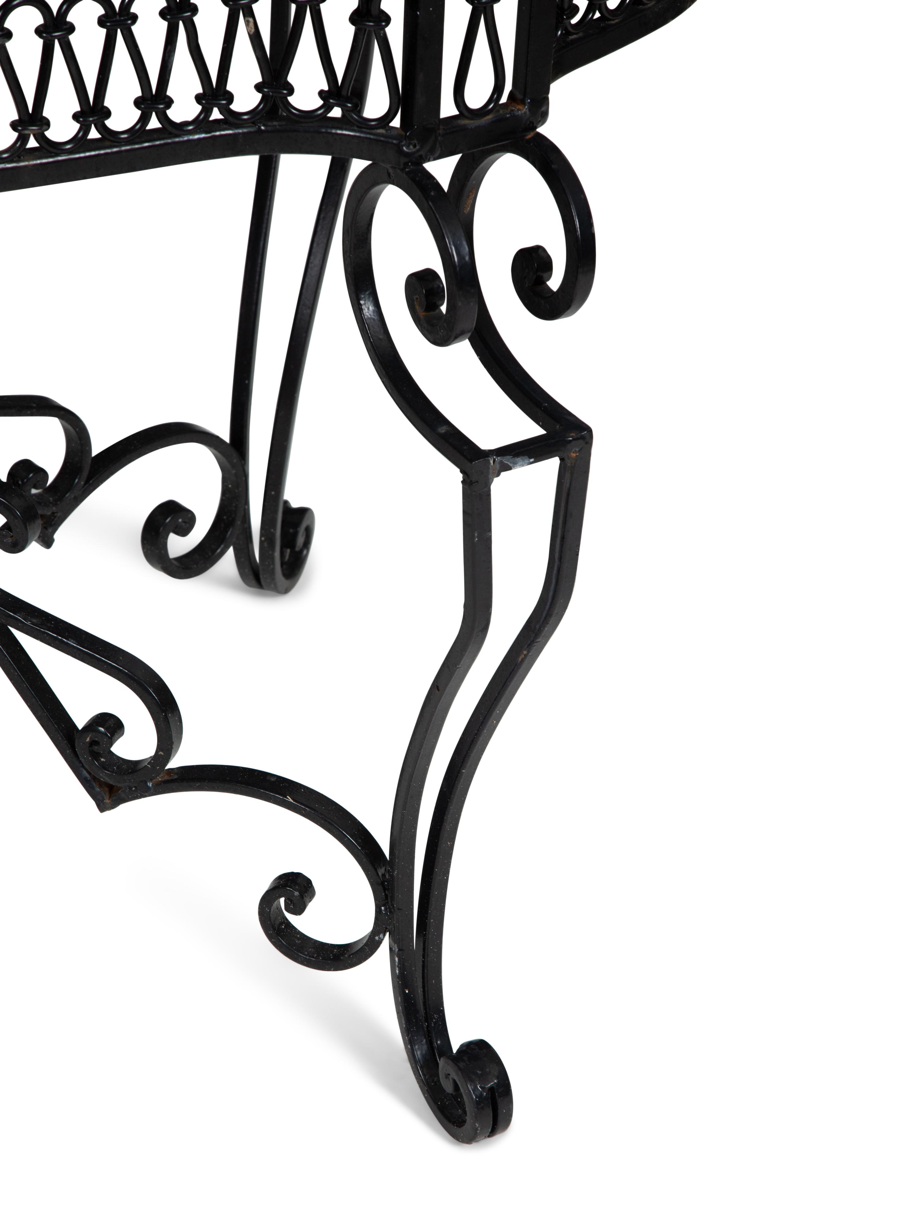 A Wrought Iron Marble-Top Side Table